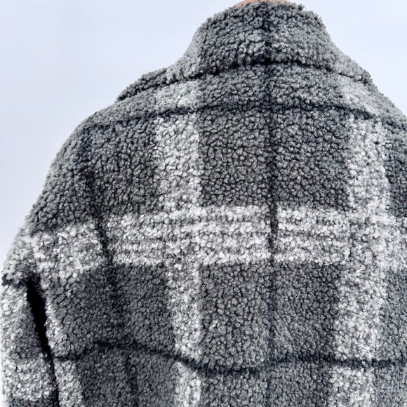 NVLT Plaid Faux Leather Trim Berber Sherpa Teddy Shacket Coat NWOT - Picture 5 of 12